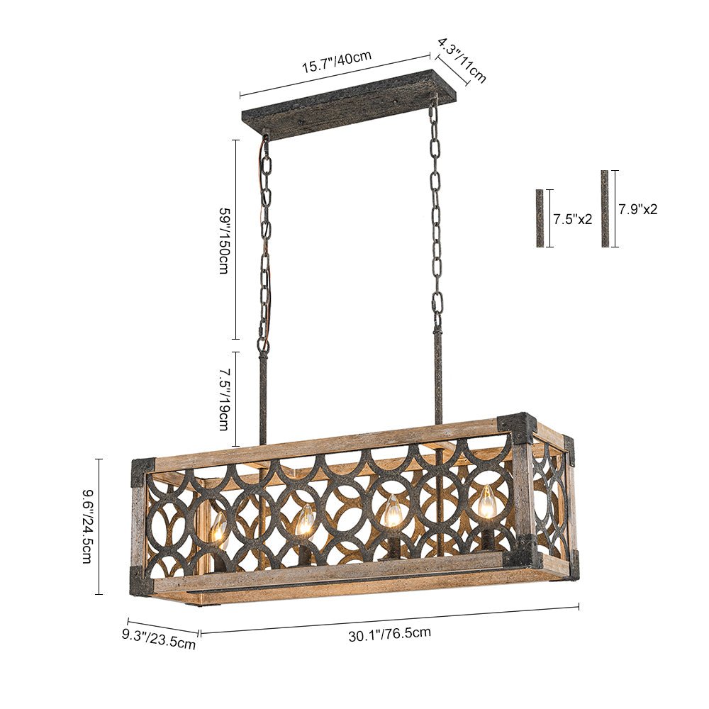 Rutsic 4-Lucernario Griglia Cornice Legno Isola Cucina Lampadario Rettangolare