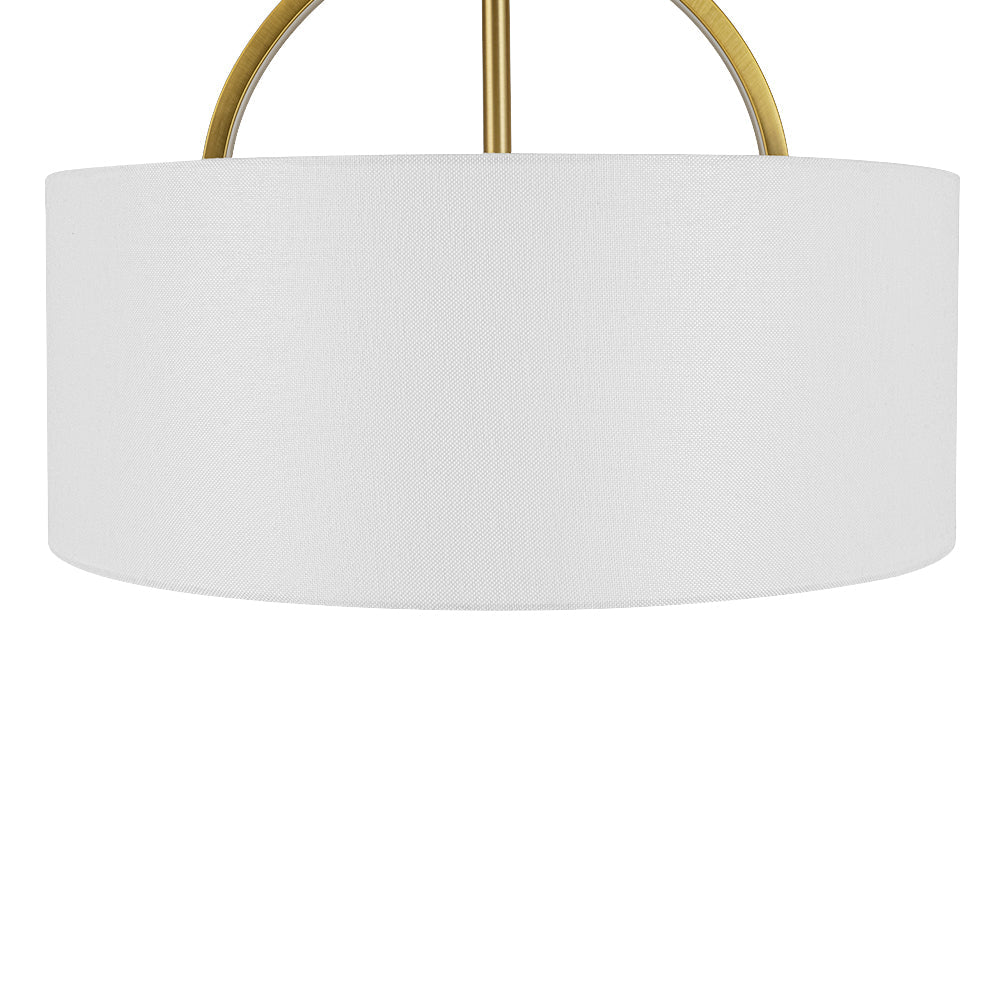 Plafoniera Semi Flush a Tamburo con Ombrello in Lino a 2 Luci