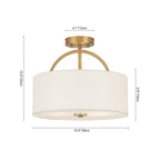 Plafoniera Semi Flush a Tamburo con Ombrello in Lino a 2 Luci