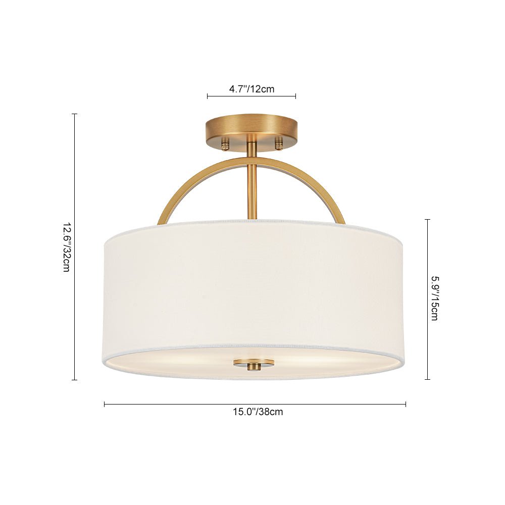 Plafoniera Semi Flush a Tamburo con Ombrello in Lino a 2 Luci