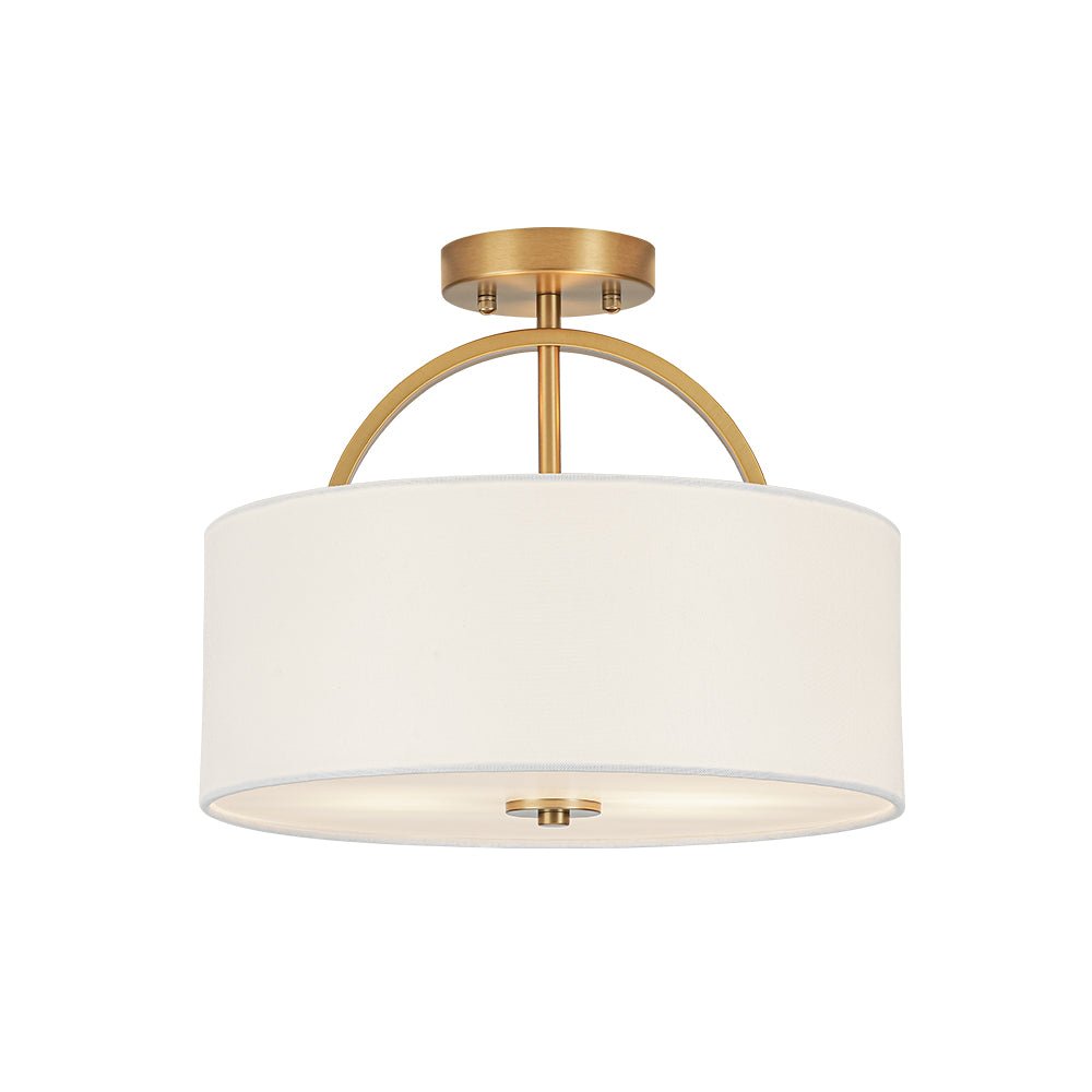 Plafoniera Semi Flush a Tamburo con Ombrello in Lino a 2 Luci