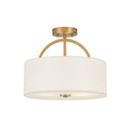 Plafoniera Semi Flush a Tamburo con Ombrello in Lino a 2 Luci