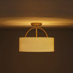 Plafoniera Semi Flush a Tamburo con Ombrello in Lino a 2 Luci