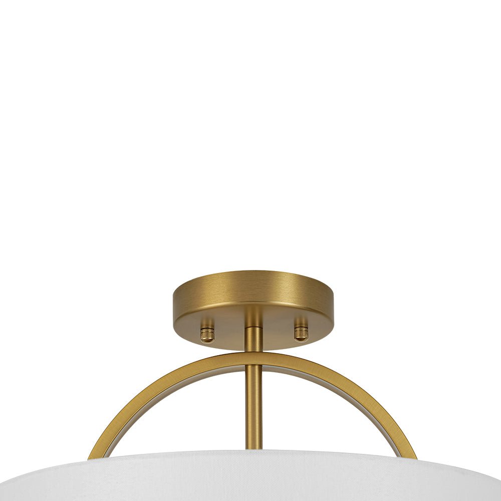 Plafoniera Semi Flush a Tamburo con Ombrello in Lino a 2 Luci
