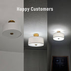 Plafoniera Semi Flush a Tamburo con Ombrello in Lino a 2 Luci