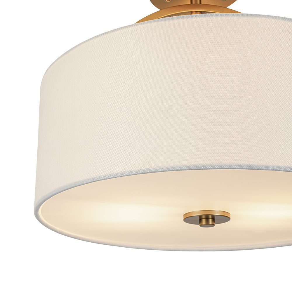 Plafoniera Semi Flush a Tamburo con Ombrello in Lino a 2 Luci
