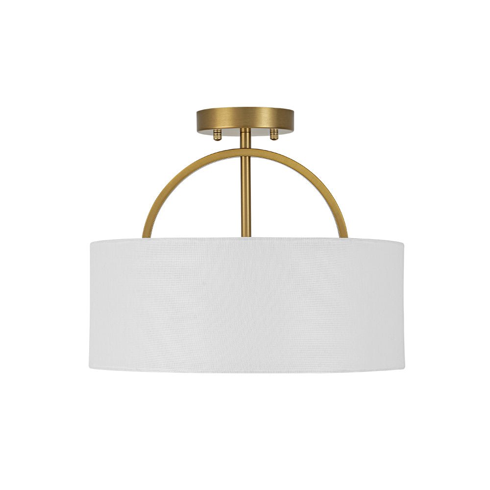 Plafoniera Semi Flush a Tamburo con Ombrello in Lino a 2 Luci