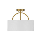 Plafoniera Semi Flush a Tamburo con Ombrello in Lino a 2 Luci