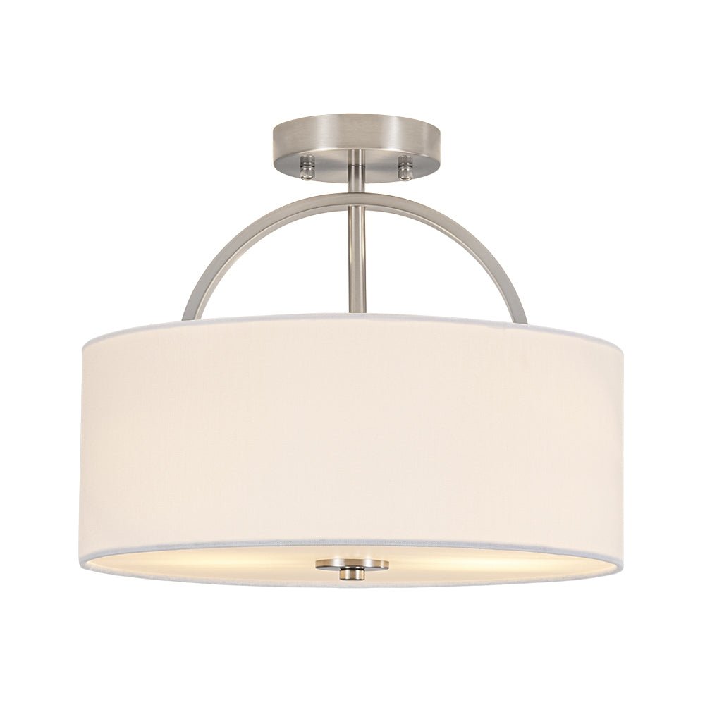 Plafoniera Semi Flush a Tamburo con Ombrello in Lino a 2 Luci