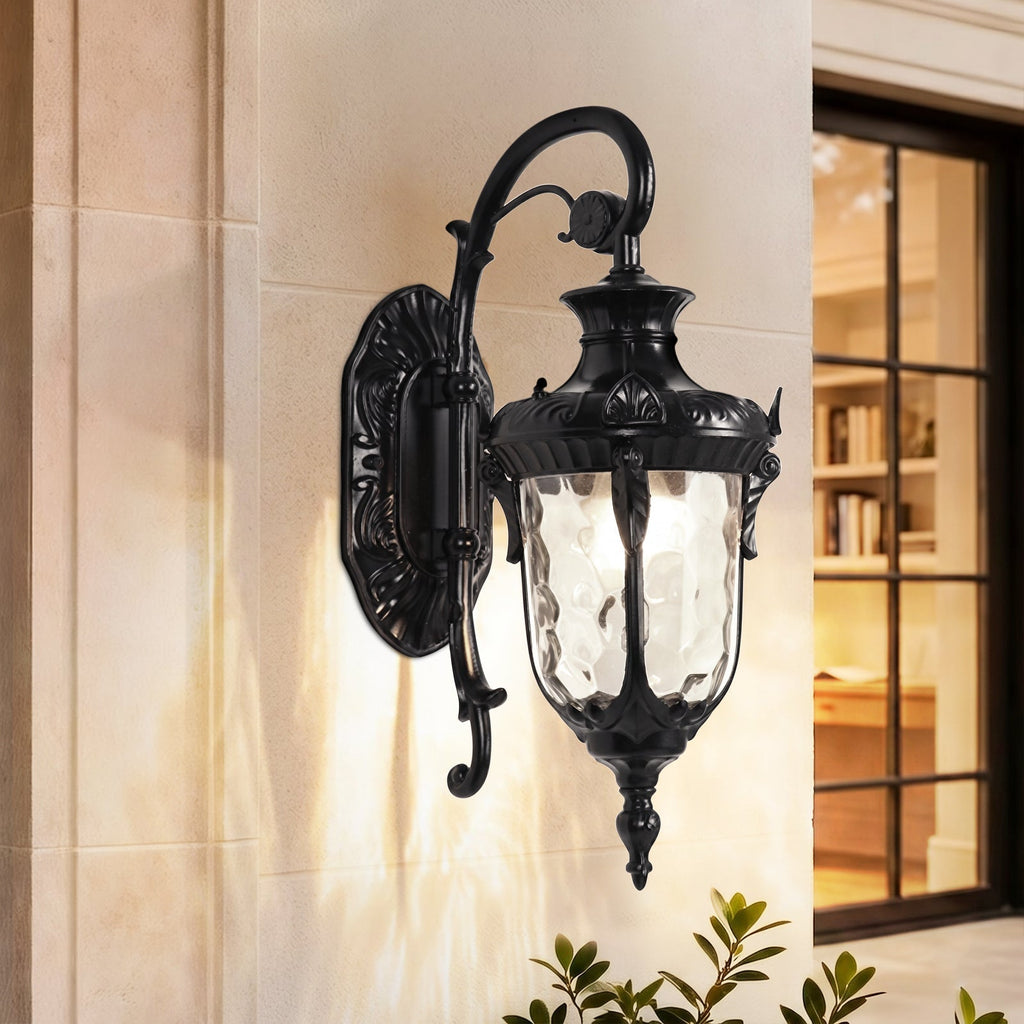 Lanterna Tradizionale a 1 Luce con Vetro Martellato per Esterni, Luce da Parete da Giardino