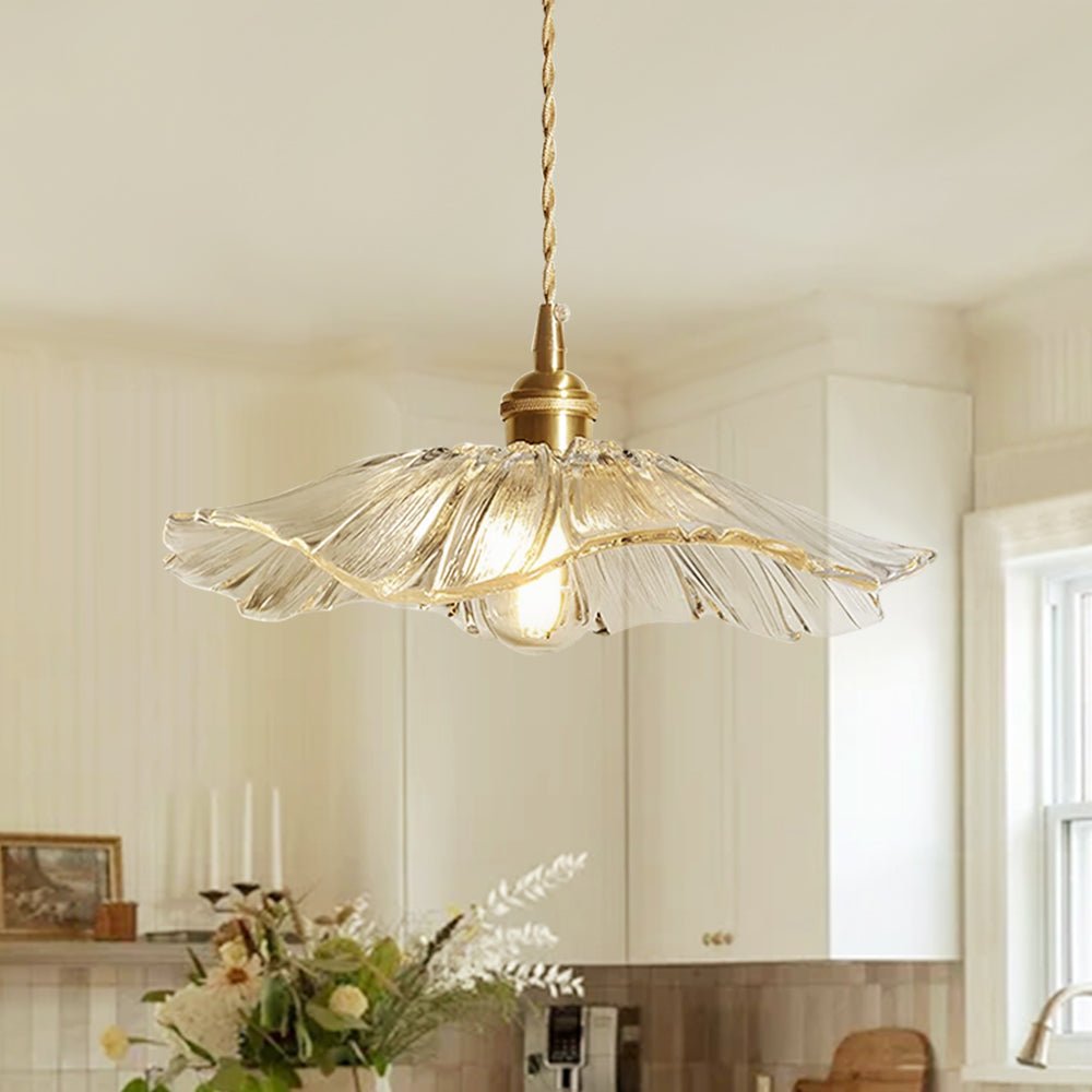 Lampada a sospensione in vetro ispirata ai fiori di loto vintage tradizionale a 1 luce