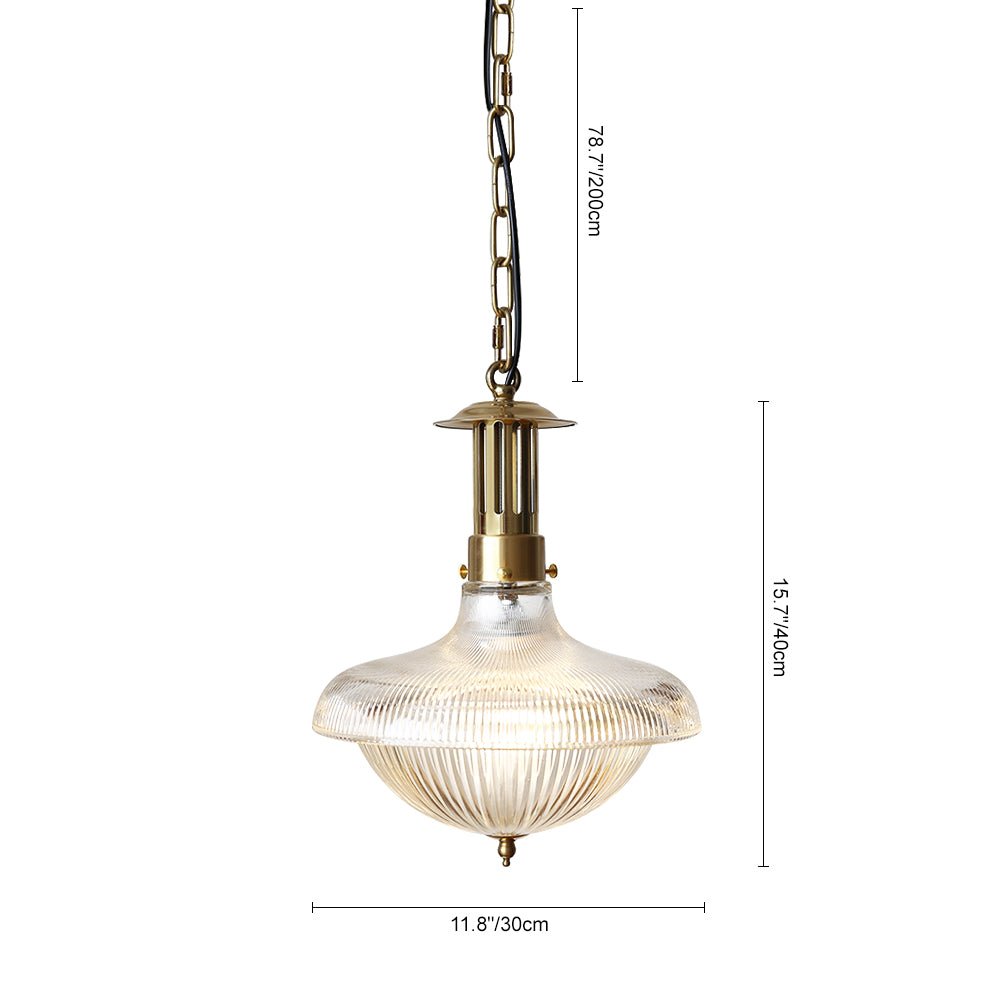 Lampada a sospensione con paralume in vetro metallico rigato vintage tradizionale a 1 luce