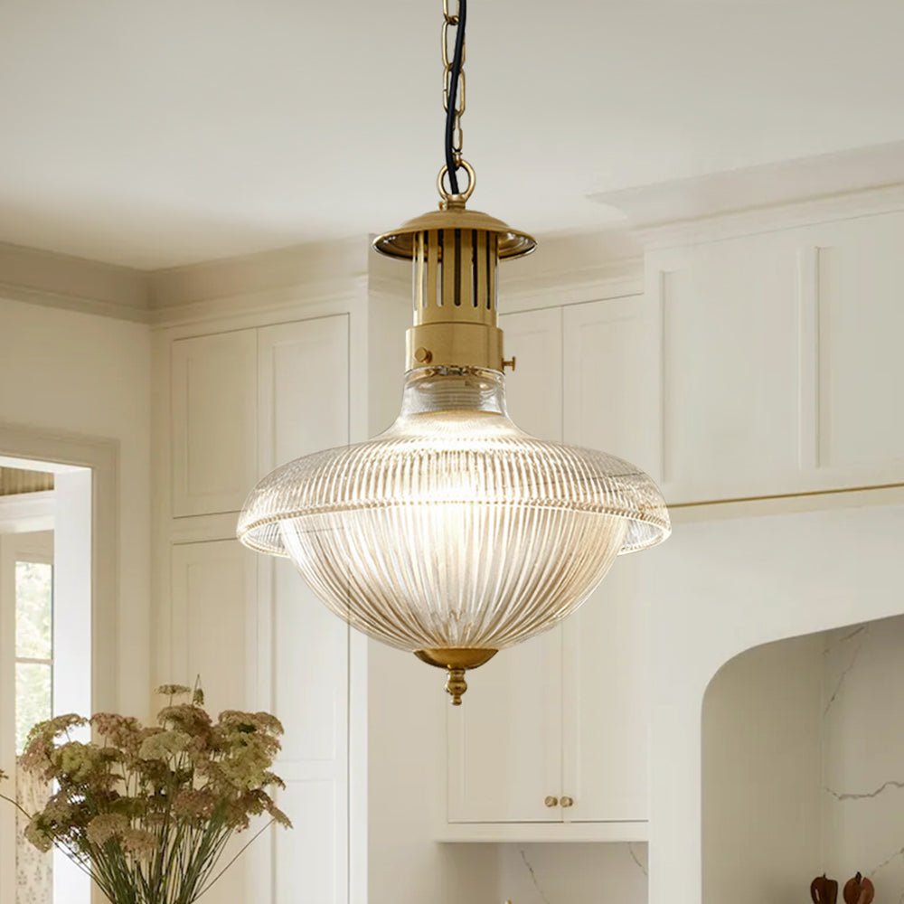 Lampada a sospensione con paralume in vetro metallico rigato vintage tradizionale a 1 luce