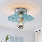 Lampada da soffitto semi a disco rotondo in vetro ondulato con 1 luce