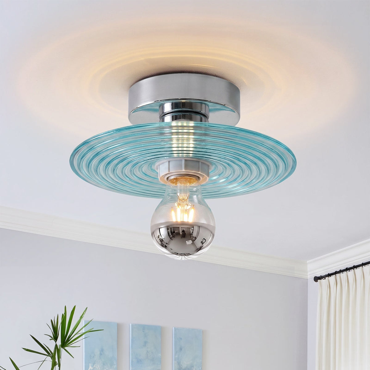 Lampada da soffitto semi a disco rotondo in vetro ondulato con 1 luce