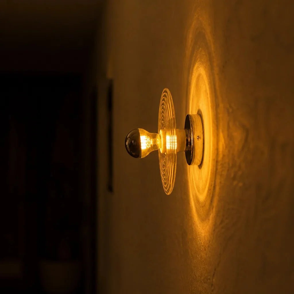 Lampada da soffitto semi a disco rotondo in vetro ondulato con 1 luce