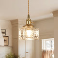 Lampada a sospensione vintage a 1 luce in vetro d'acqua martellato quadrato