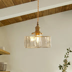 Lampada a sospensione vintage a 1 luce in vetro d'acqua martellato quadrato