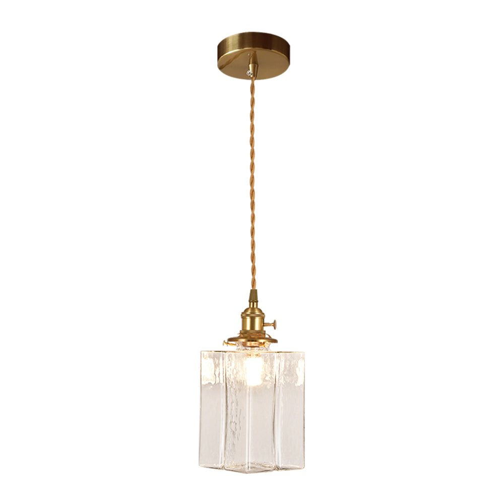 Lampada a sospensione vintage a 1 luce in vetro d'acqua martellato quadrato