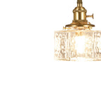 Lampada a sospensione vintage a 1 luce in vetro d'acqua martellato quadrato