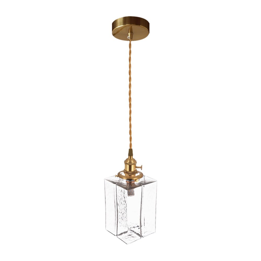Lampada a sospensione vintage a 1 luce in vetro d'acqua martellato quadrato