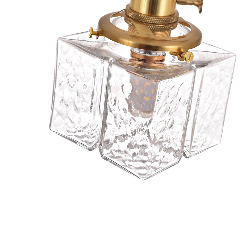 Lampada a sospensione vintage a 1 luce in vetro d'acqua martellato quadrato