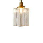 Lampada a sospensione vintage a 1 luce in vetro d'acqua martellato quadrato