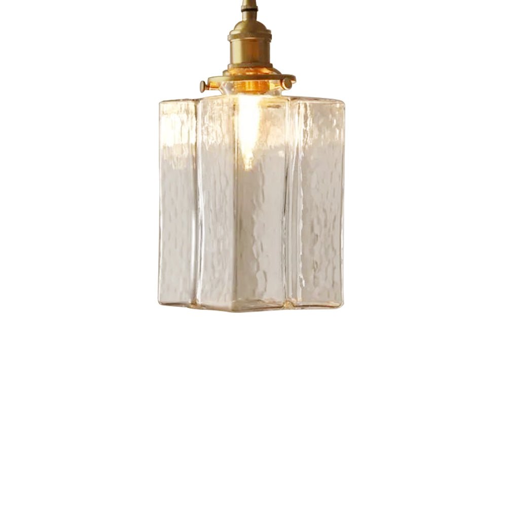 Lampada a sospensione vintage a 1 luce in vetro d'acqua martellato quadrato