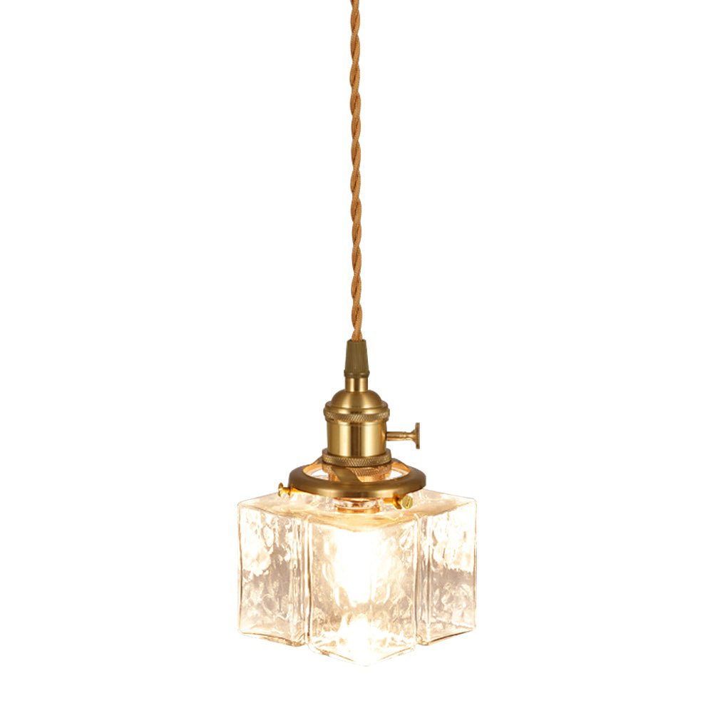 Lampada a sospensione vintage a 1 luce in vetro d'acqua martellato quadrato