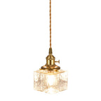 Lampada a sospensione vintage a 1 luce in vetro d'acqua martellato quadrato