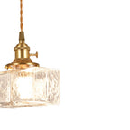 Lampada a sospensione vintage a 1 luce in vetro d'acqua martellato quadrato