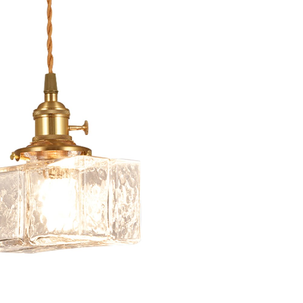 Lampada a sospensione vintage a 1 luce in vetro d'acqua martellato quadrato