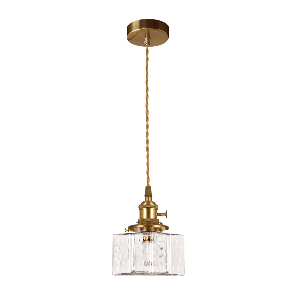 Lampada a sospensione vintage a 1 luce in vetro d'acqua martellato quadrato