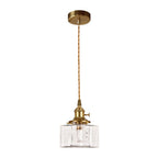 Lampada a sospensione vintage a 1 luce in vetro d'acqua martellato quadrato