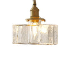 Lampada a sospensione vintage a 1 luce in vetro d'acqua martellato quadrato