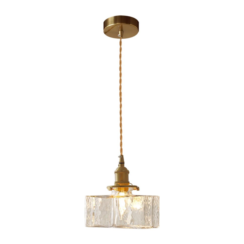 Lampada a sospensione vintage a 1 luce in vetro d'acqua martellato quadrato
