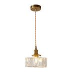 Lampada a sospensione vintage a 1 luce in vetro d'acqua martellato quadrato