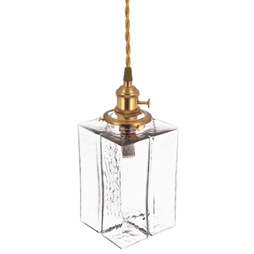 Lampada a sospensione vintage a 1 luce in vetro d'acqua martellato quadrato