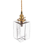 Lampada a sospensione vintage a 1 luce in vetro d'acqua martellato quadrato