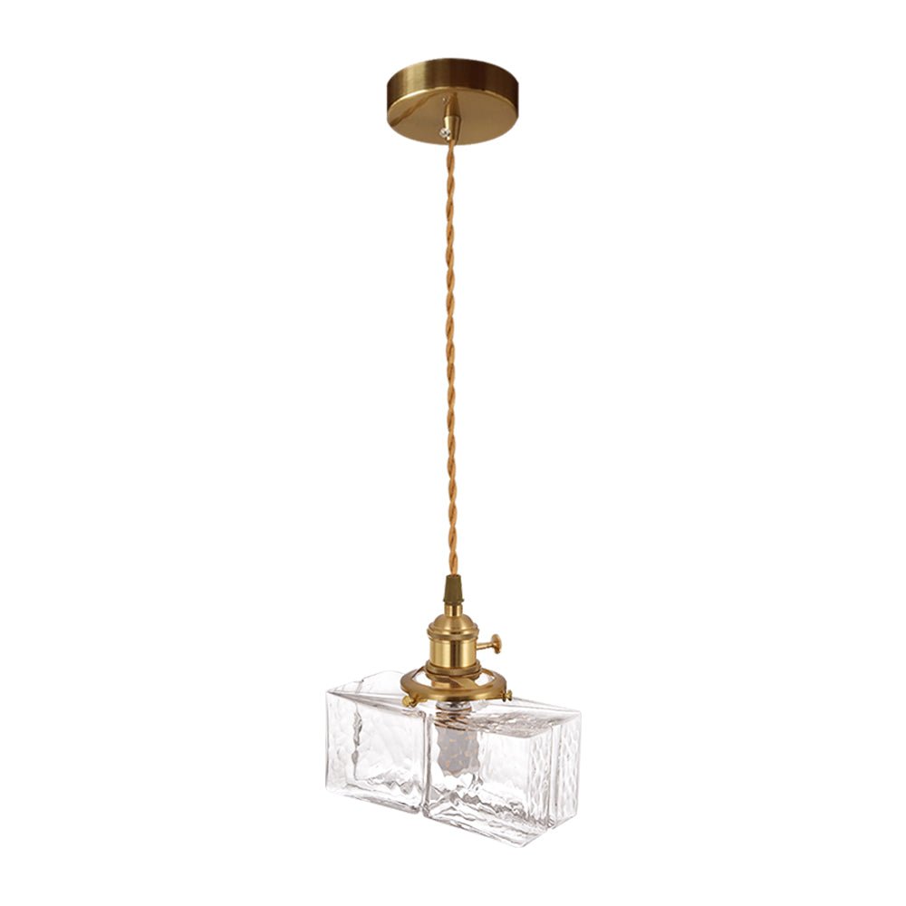 Lampada a sospensione vintage a 1 luce in vetro d'acqua martellato quadrato