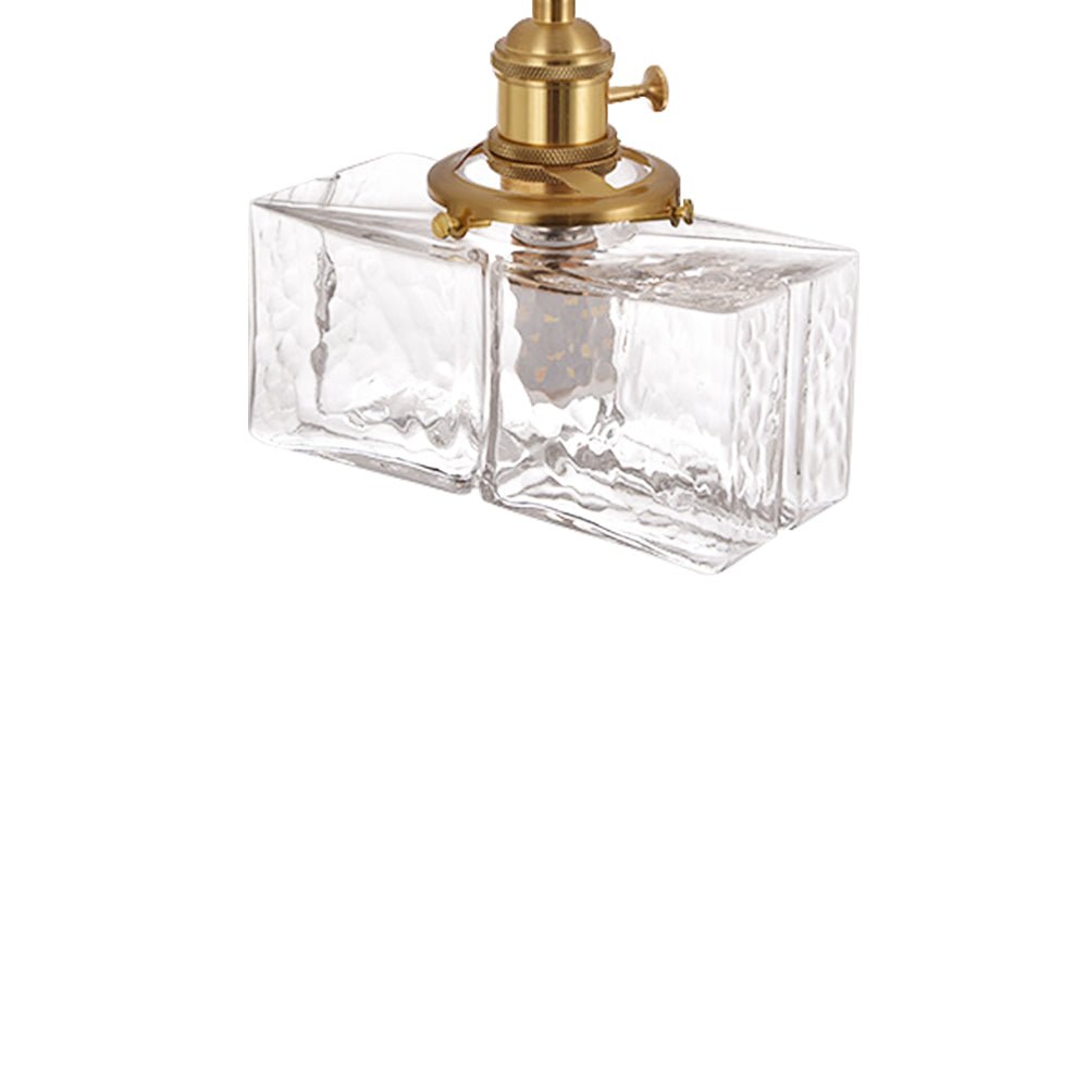 Lampada a sospensione vintage a 1 luce in vetro d'acqua martellato quadrato