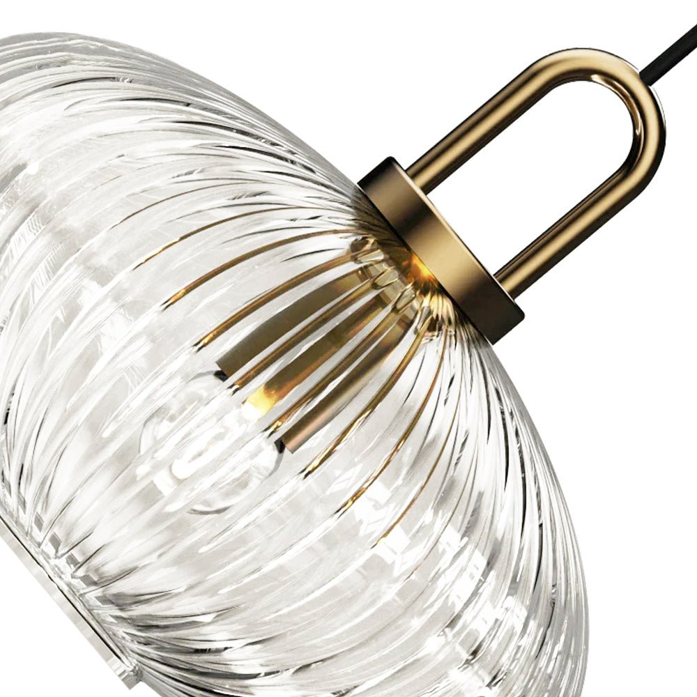 Lampadario Geometrico in Vetro Rigato a Forma di Zucca con 1 Luce Vintage
