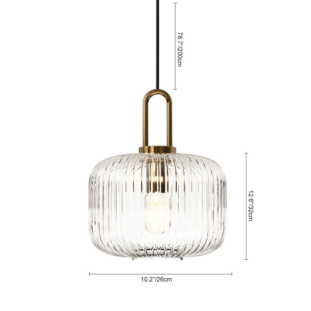 Lampadario Geometrico in Vetro Rigato a Forma di Zucca con 1 Luce Vintage