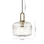 Lampadario Geometrico in Vetro Rigato a Forma di Zucca con 1 Luce Vintage