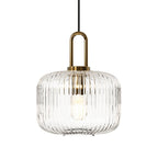 Lampadario Geometrico in Vetro Rigato a Forma di Zucca con 1 Luce Vintage