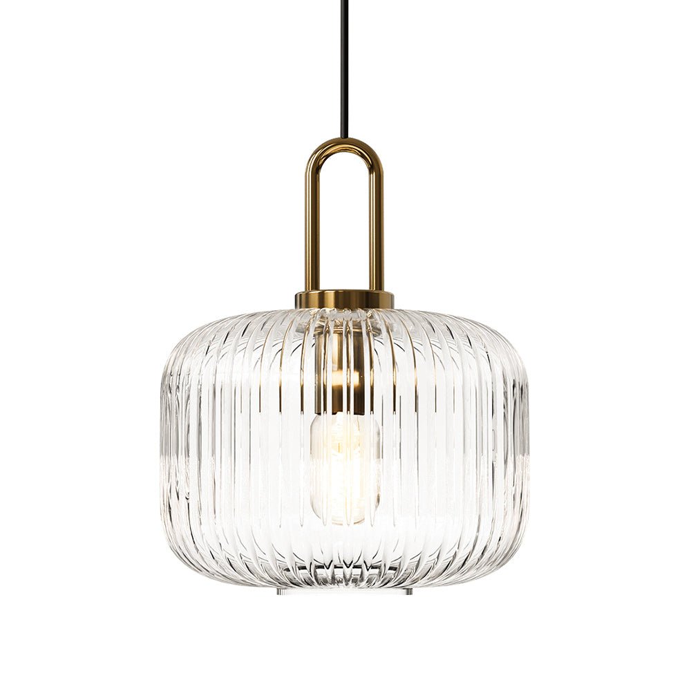 Lampadario Geometrico in Vetro Rigato a Forma di Zucca con 1 Luce Vintage
