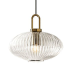 Lampadario Geometrico in Vetro Rigato a Forma di Zucca con 1 Luce Vintage
