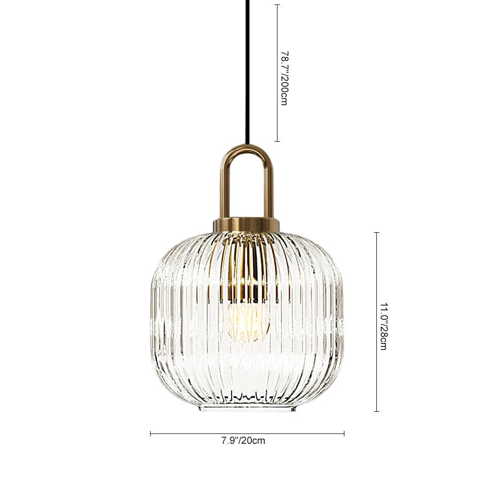 Lampadario Geometrico in Vetro Rigato a Forma di Zucca con 1 Luce Vintage