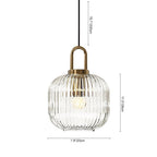 Lampadario Geometrico in Vetro Rigato a Forma di Zucca con 1 Luce Vintage