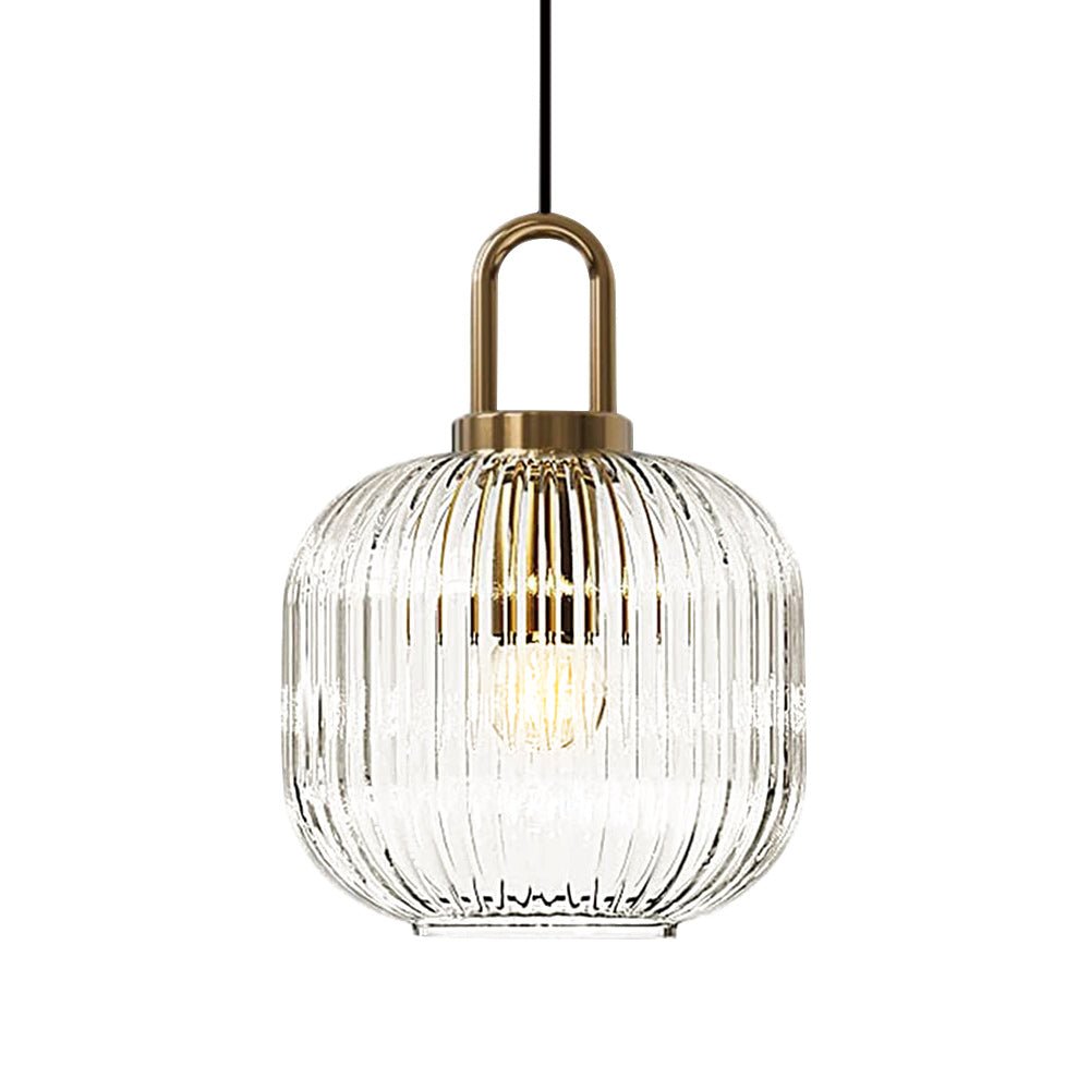 Lampadario Geometrico in Vetro Rigato a Forma di Zucca con 1 Luce Vintage
